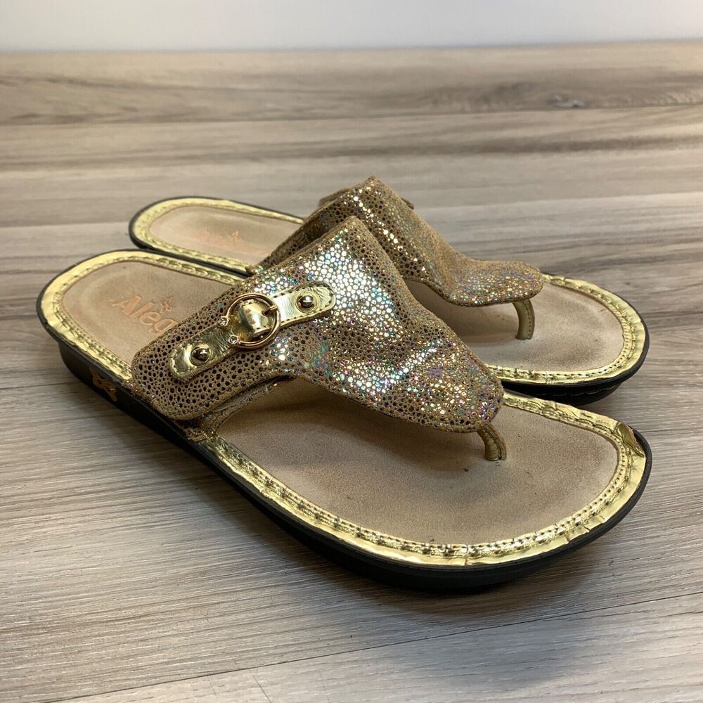 Alegria Womens VANESSA Sand Do's Thong Sandal Gold VAN-680 Size 38 / US 8